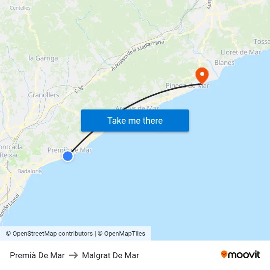 Premià De Mar to Malgrat De Mar map