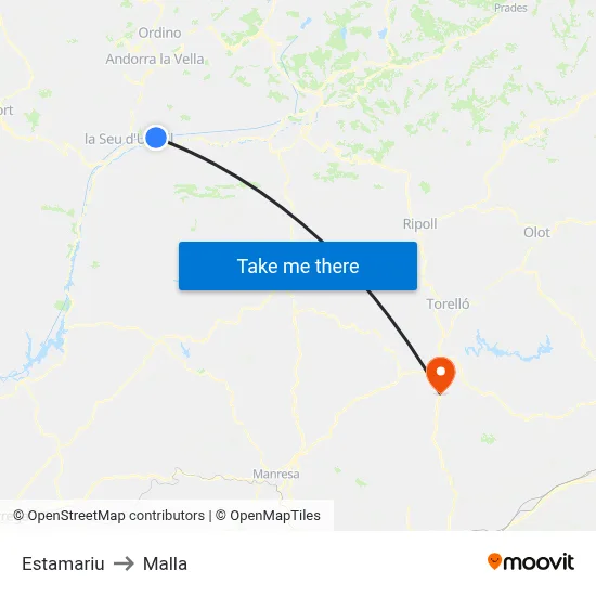 Estamariu to Malla map