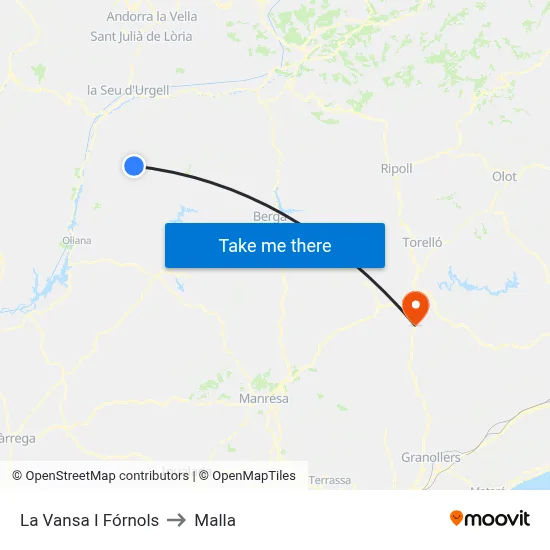 La Vansa I Fórnols to Malla map