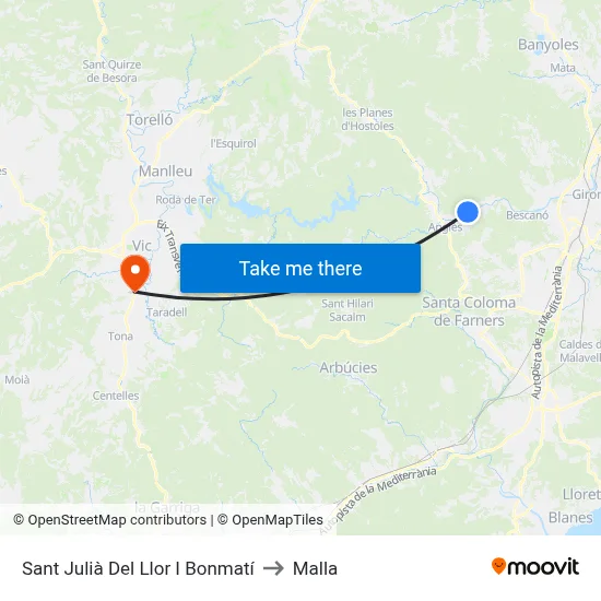 Sant Julià Del Llor I Bonmatí to Malla map