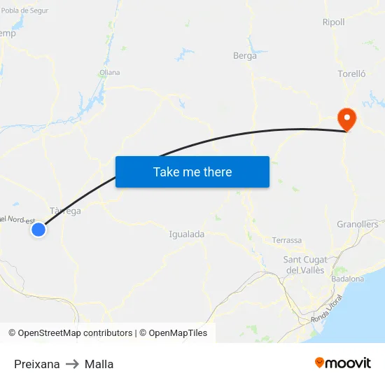 Preixana to Malla map