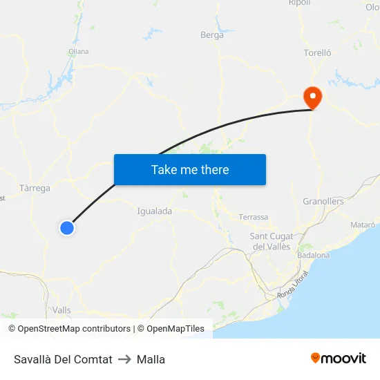 Savallà Del Comtat to Malla map