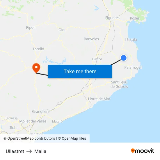Ullastret to Malla map