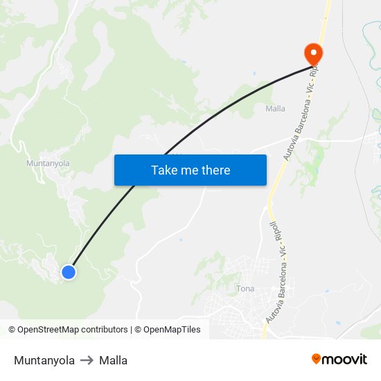 Muntanyola to Malla map