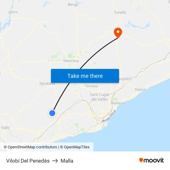 Vilobí Del Penedès to Malla map