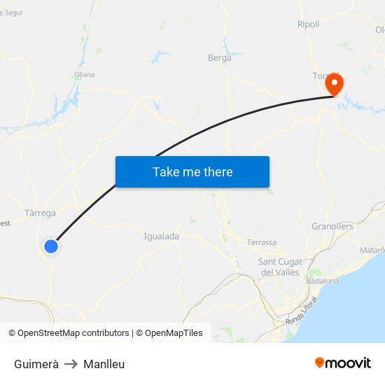 Guimerà to Manlleu map