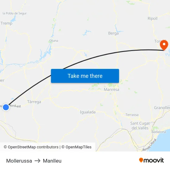Mollerussa to Manlleu map