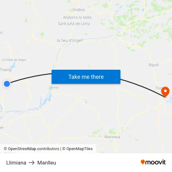Llimiana to Manlleu map