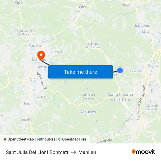 Sant Julià Del Llor I Bonmatí to Manlleu map