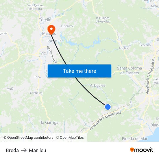 Breda to Manlleu map