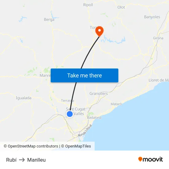 Rubí to Manlleu map