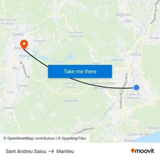 Sant Andreu Salou to Manlleu map