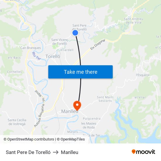 Sant Pere De Torelló to Manlleu map