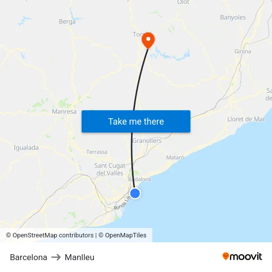 Barcelona to Manlleu map