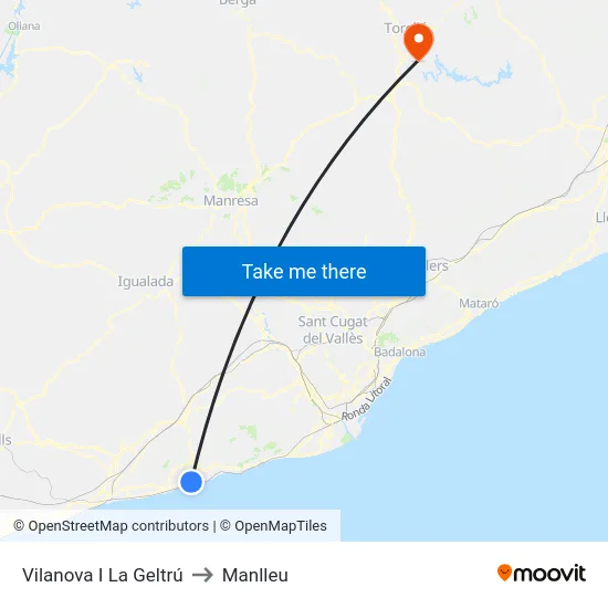 Vilanova I La Geltrú to Manlleu map