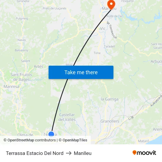 Terrassa Estacio Del Nord to Manlleu map