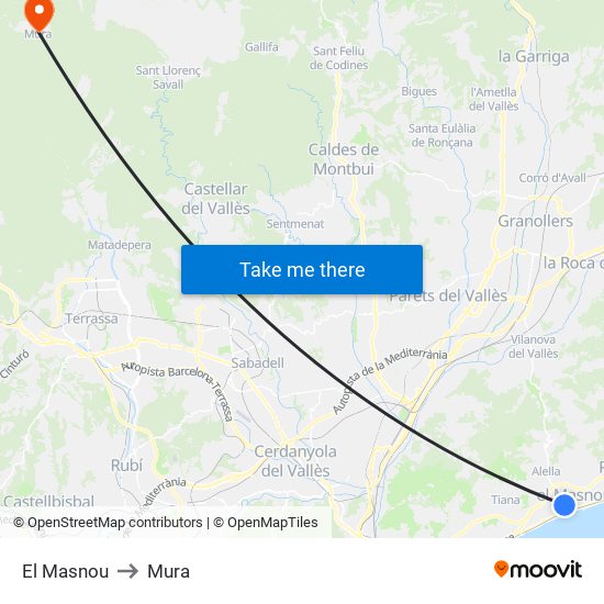 El Masnou to Mura map