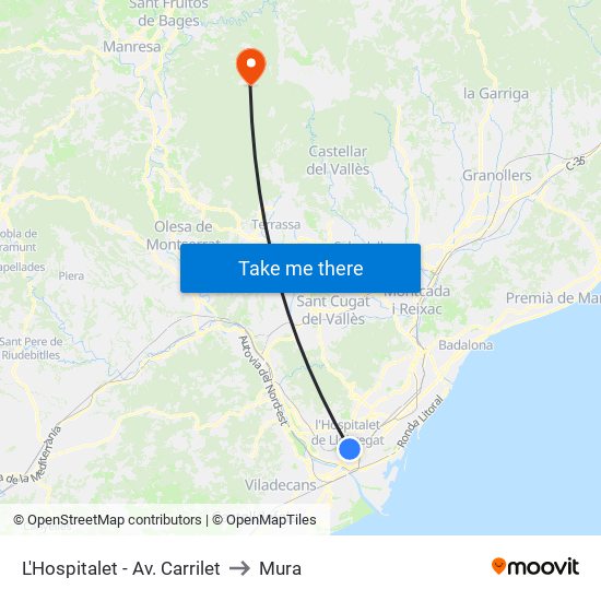 L'Hospitalet - Av. Carrilet to Mura map