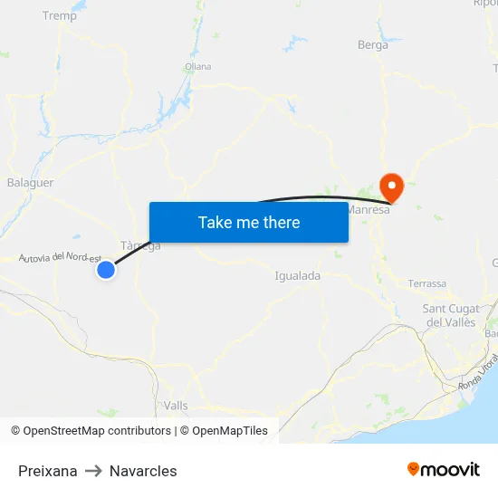 Preixana to Navarcles map