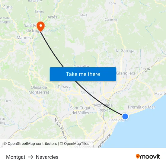 Montgat to Navarcles map