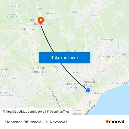 Montcada Bifurcació to Navarcles map
