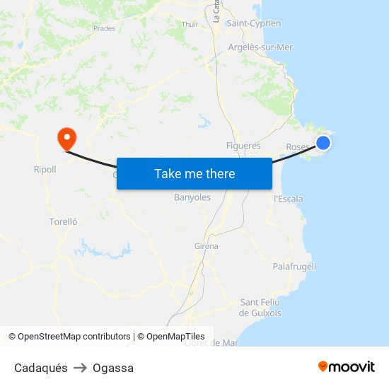 Cadaqués to Ogassa map
