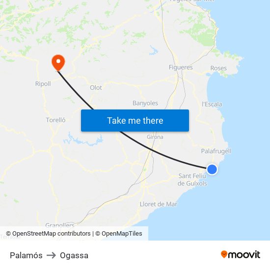 Palamós to Ogassa map