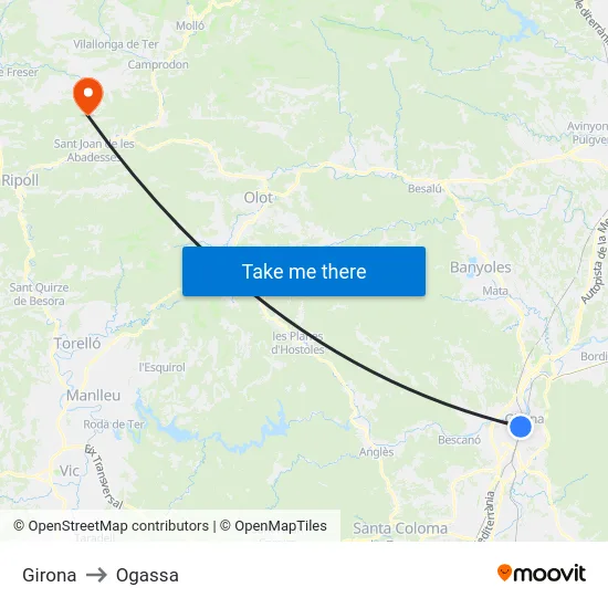 Girona to Ogassa map