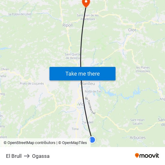 El Brull to Ogassa map