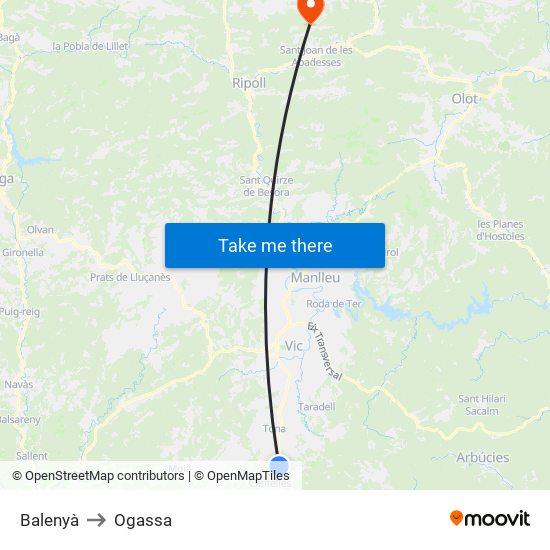 Balenyà to Ogassa map