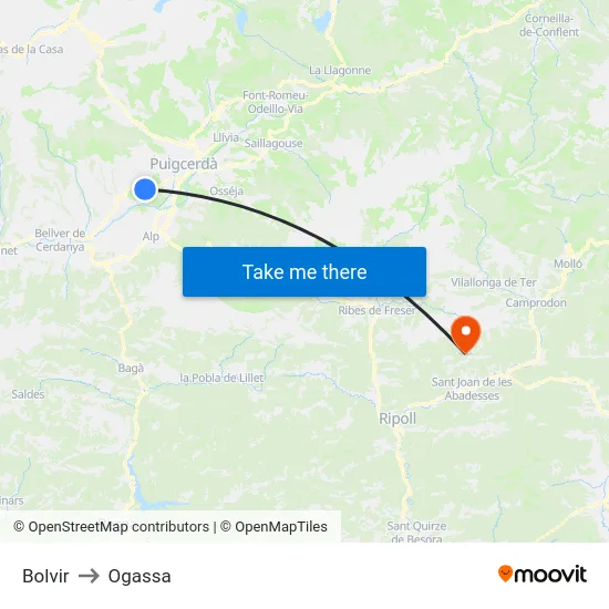 Bolvir to Ogassa map