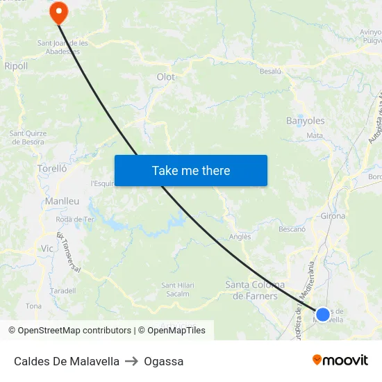 Caldes De Malavella to Ogassa map