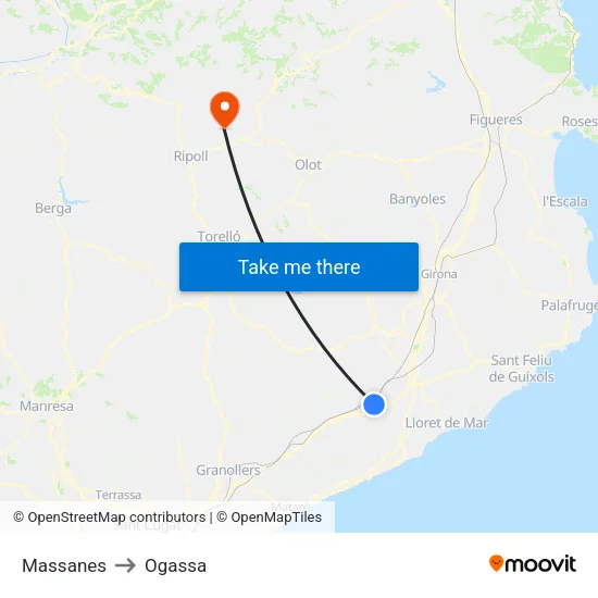 Massanes to Ogassa map