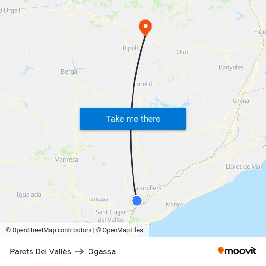 Parets Del Vallès to Ogassa map