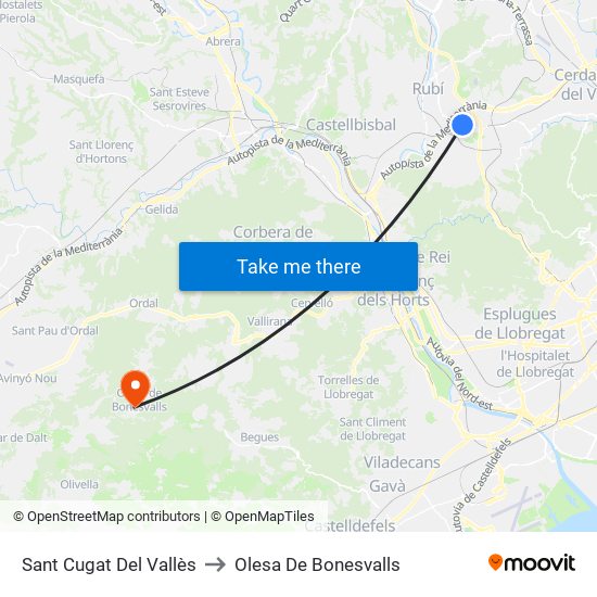 Sant Cugat Del Vallès to Olesa De Bonesvalls map