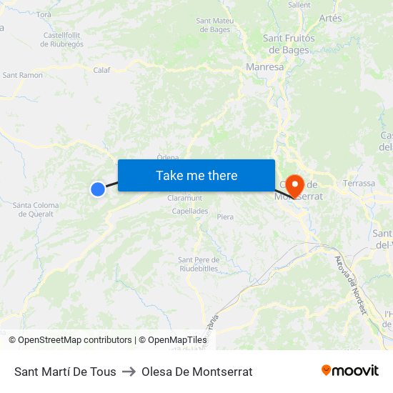 Sant Martí De Tous to Olesa De Montserrat map