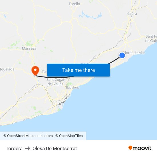 Tordera to Olesa De Montserrat map