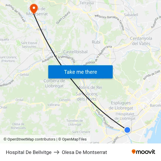 Hospital De Bellvitge to Olesa De Montserrat map