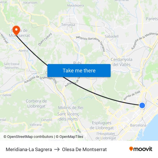 Meridiana-La Sagrera to Olesa De Montserrat map