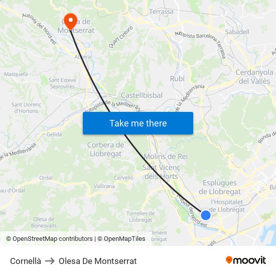 Cornellà to Olesa De Montserrat map