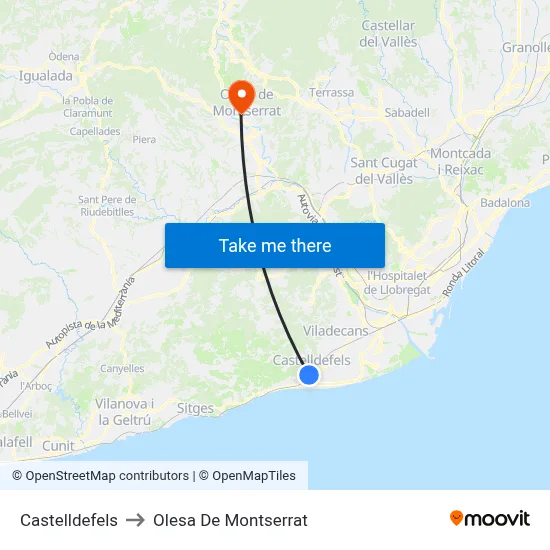 Castelldefels to Olesa De Montserrat map