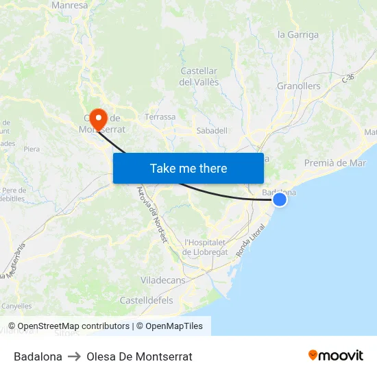 Badalona to Olesa De Montserrat map