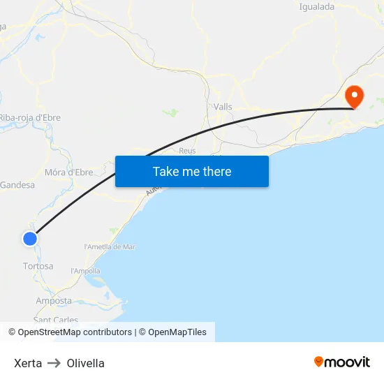 Xerta to Olivella map