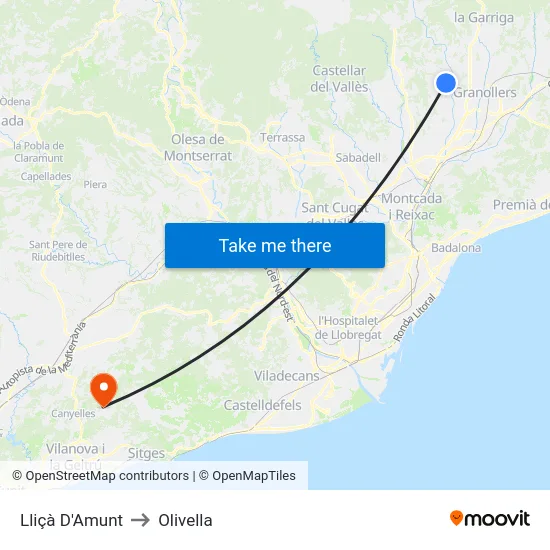 Lliçà D'Amunt to Olivella map