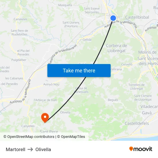 Martorell to Olivella map