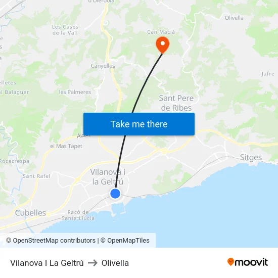 Vilanova I La Geltrú to Olivella map