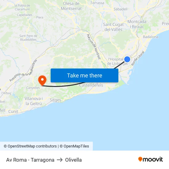 Av Roma - Tarragona to Olivella map