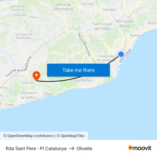 Rda Sant Pere - Pl Catalunya to Olivella map