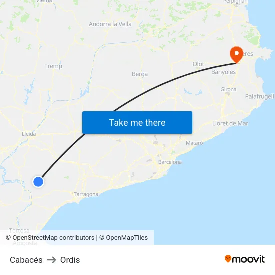 Cabacés to Ordis map