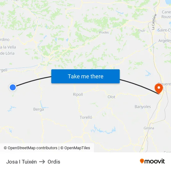 Josa I Tuixén to Ordis map